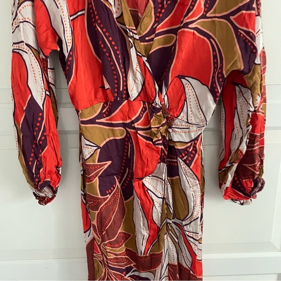 Anthropologie brown and orange floral print midi dress 20955 - Picture 8 of 15